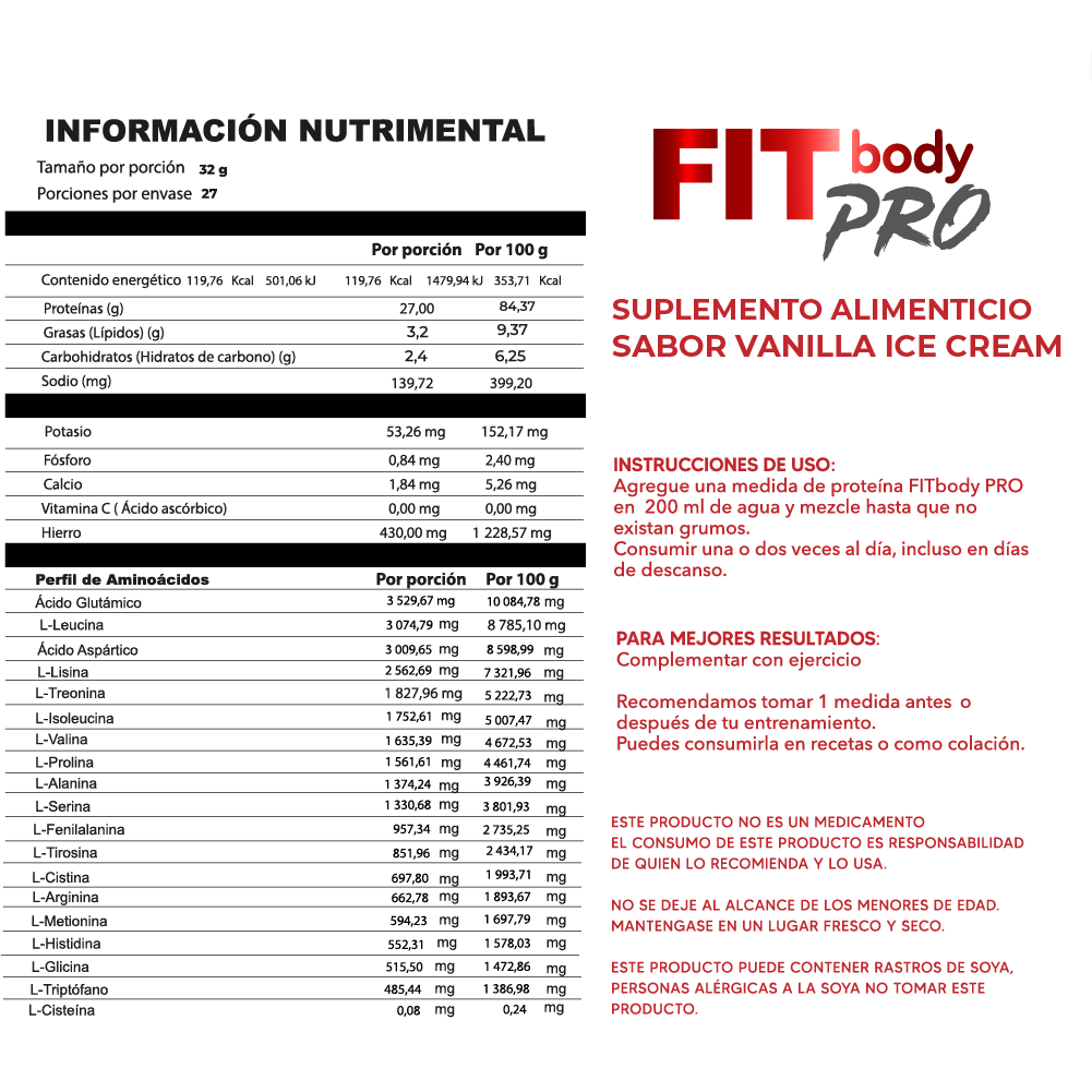 FITbody PRO Vainilla Ice Cream 100% Whey (PREVENTA)